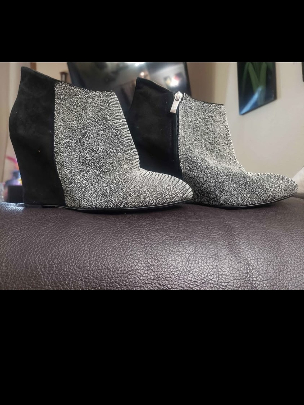 Wedge Ankle Booties in Black and Silver